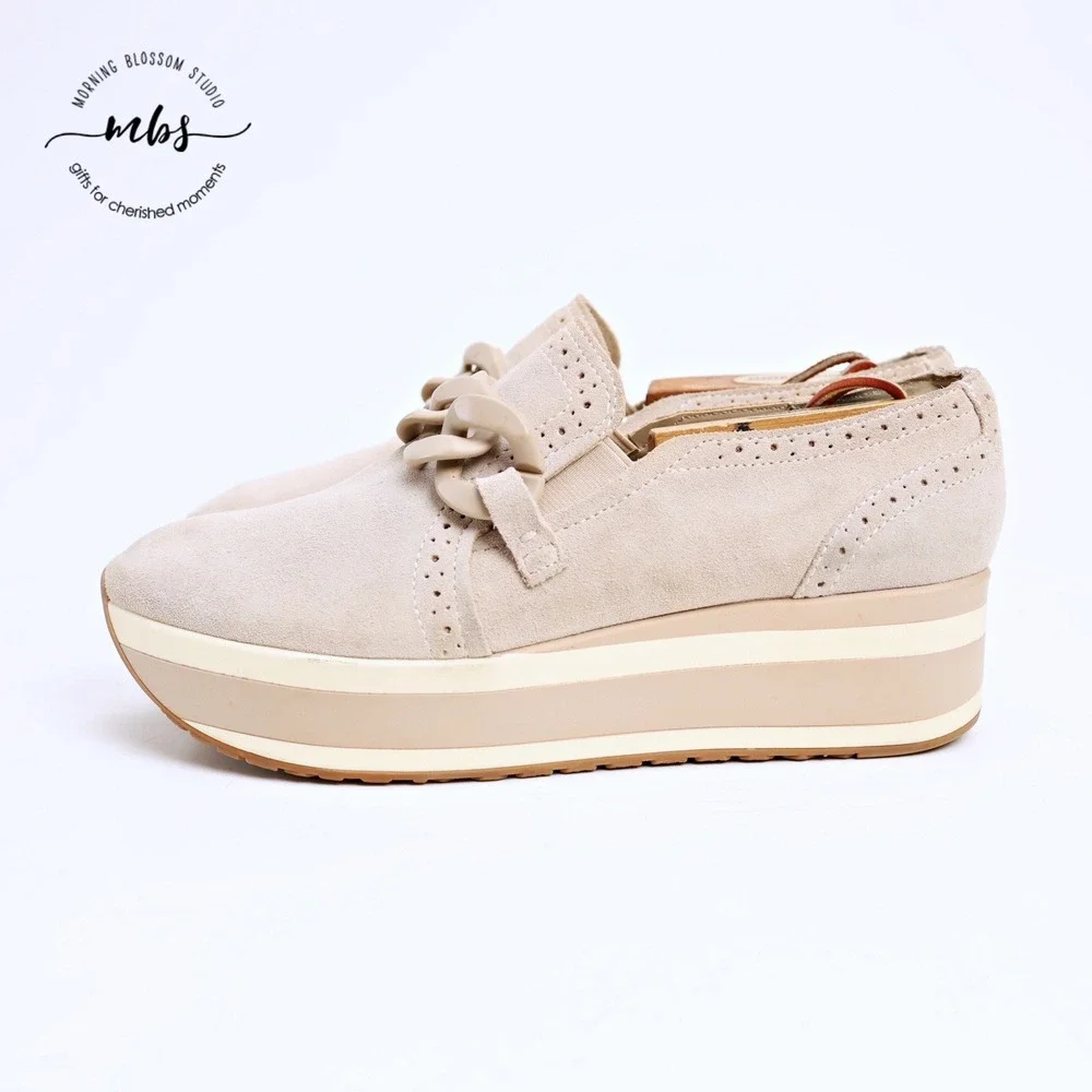Dolce Vita Jhenee Suede Platform Sneakers Chain Link‎ Cream Pink Women 9.5